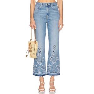 GANNI NWT Betzy Broderie Anglaise Crop Jeans Light Blue Denim Sz 25 Summer 2026